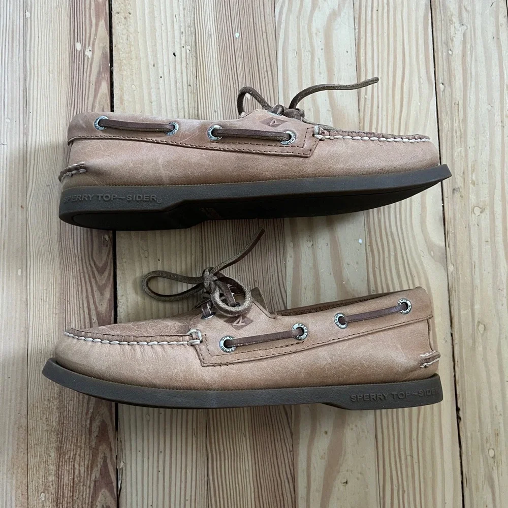 Sperry Top-Sider Authentic Original Tan Leather Boat Shoe Mens 5M 0197640 preppy